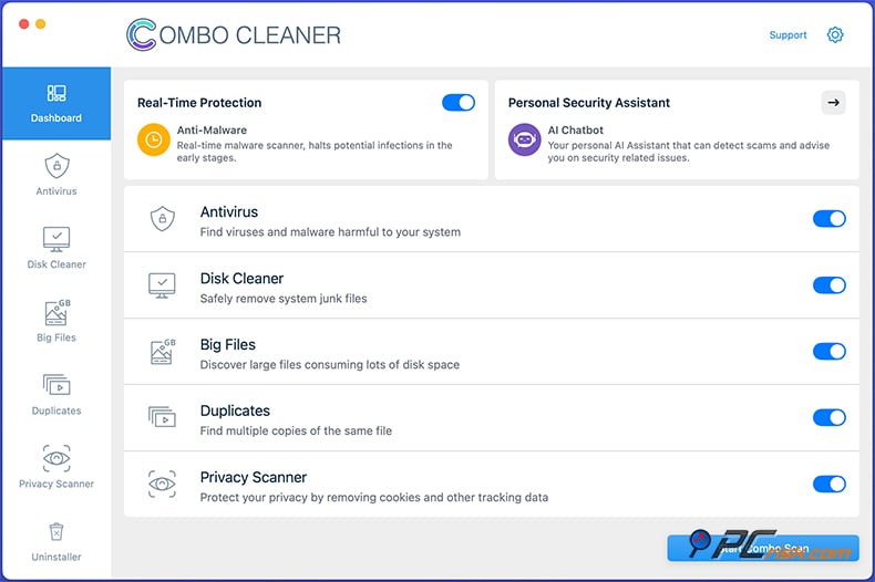 Combo Cleaner apariencia macOS