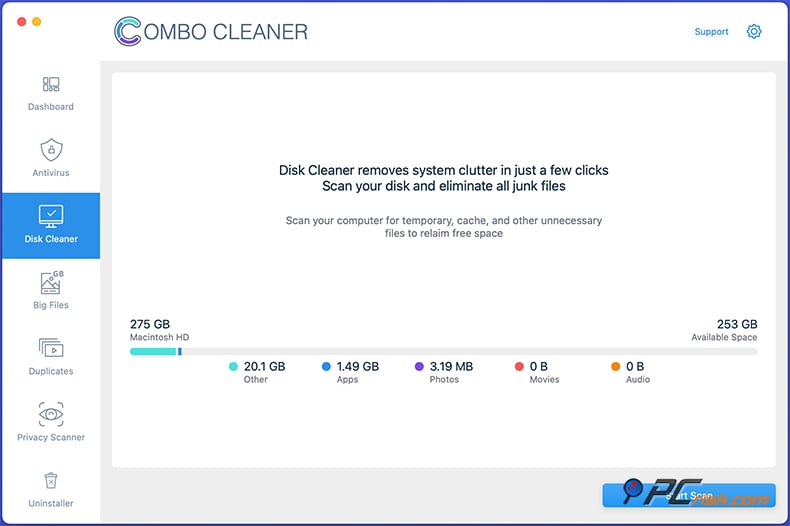 Combo Cleaner Función de limpieza de disco en macOS