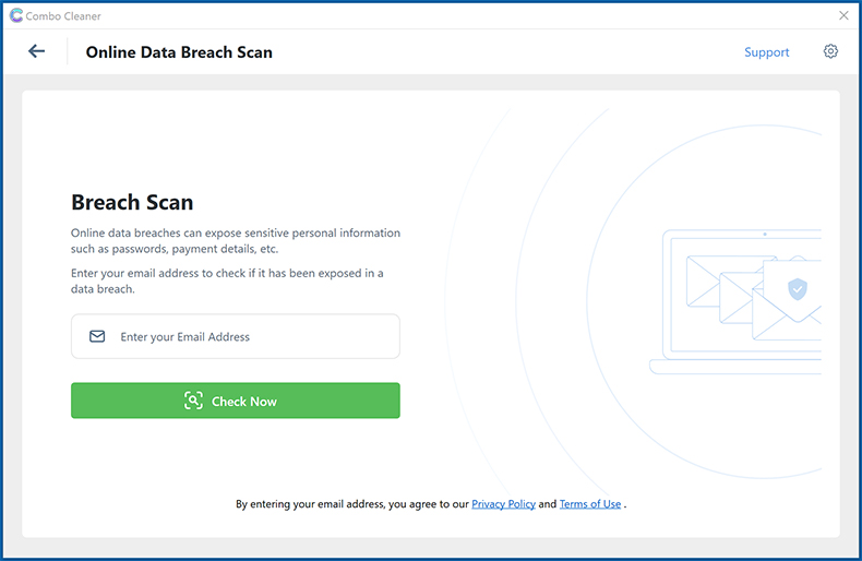 Escaneo de filtraciones de datos en línea con la función Combo Cleaner