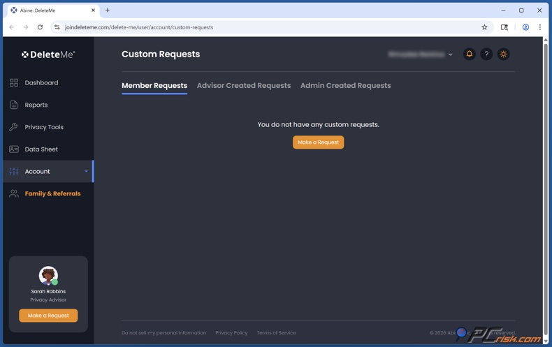 DeleteMe Solicitudes de eliminación personalizadas