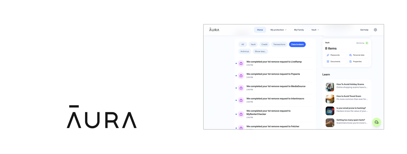 Servicio de eliminación de datos de Aura Encabezado