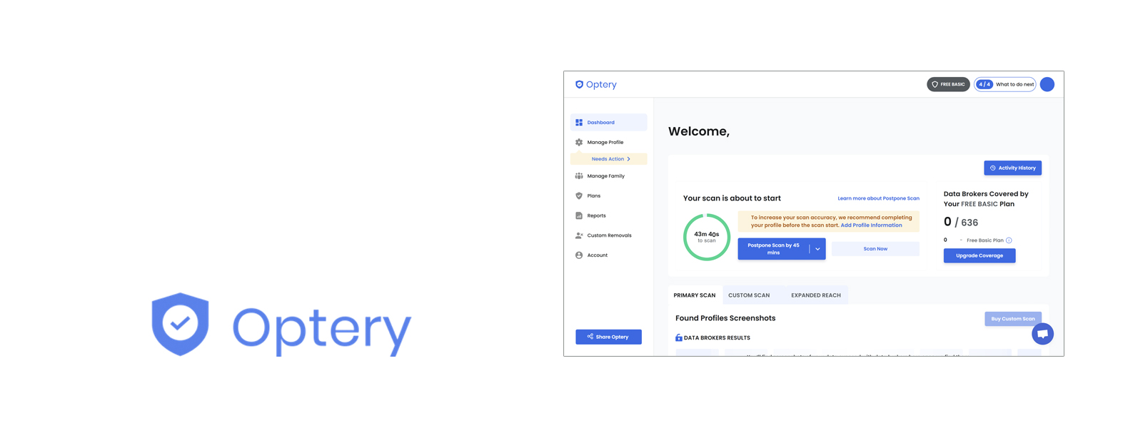 Servicio de eliminación de datos Optery encabezado