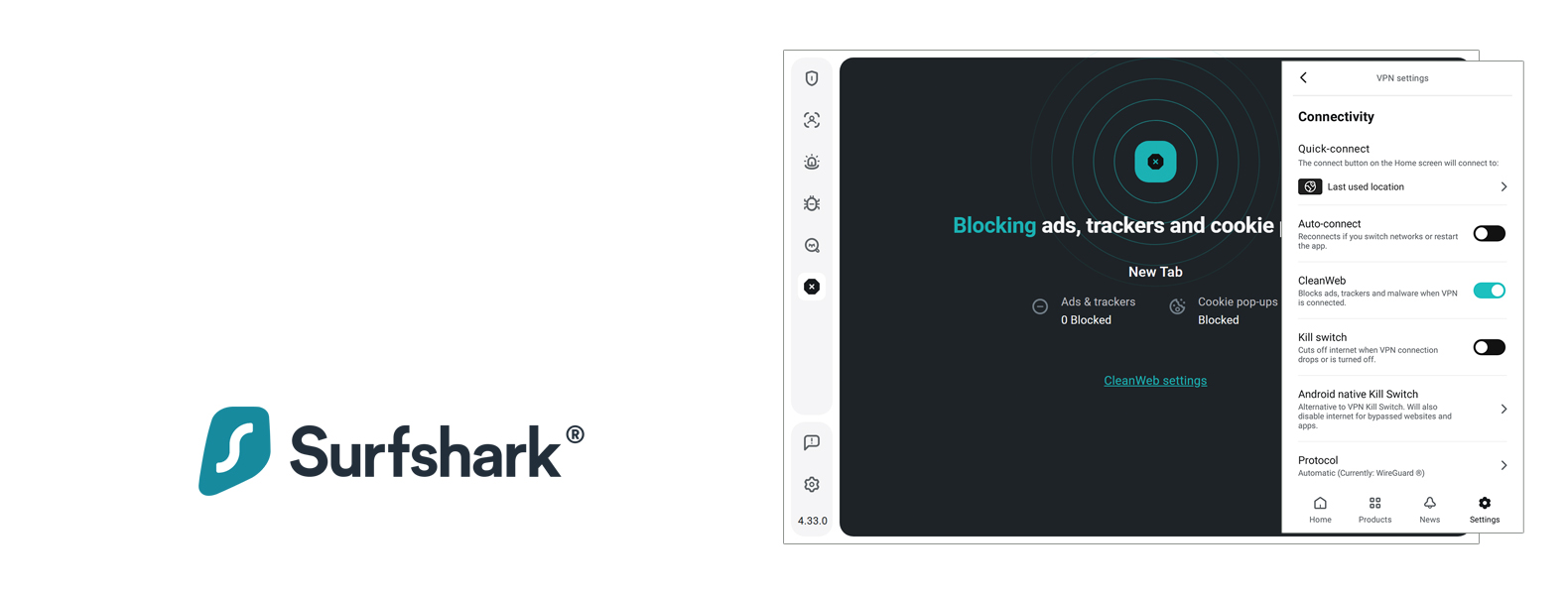 Surfshark CleanWeb Encabezado superior del bloqueador de anuncios