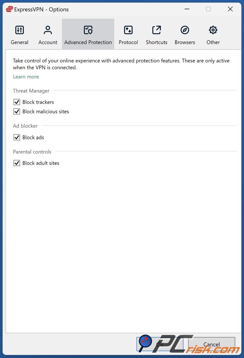 ExpressVPN Gestor de amenazas y controles parentales