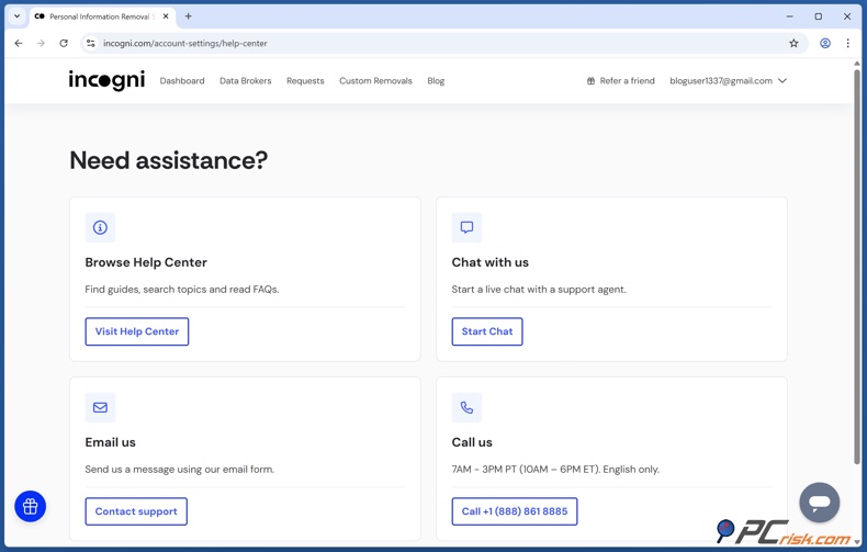 Incogni Atención al cliente