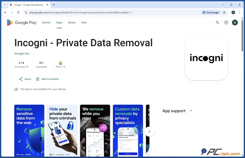 Incogni Aplicación para eliminar datos privados para Android en Google Play Store