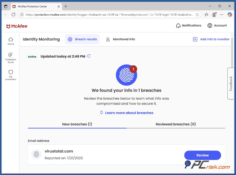 mcafee supervisión de identidad
