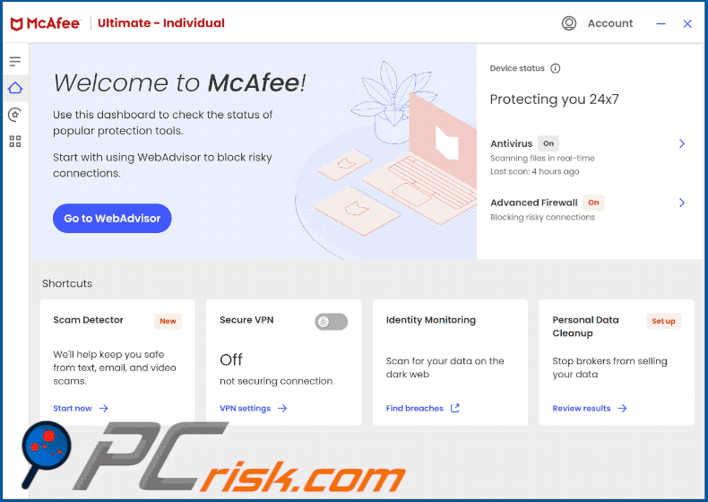 mcafee antivirus apariencia de la interfaz