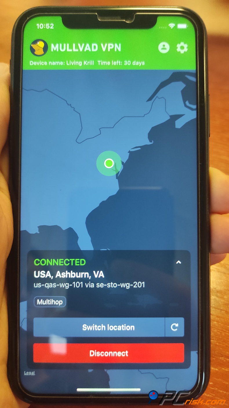 Mullivad para el menú de configuración de iOS