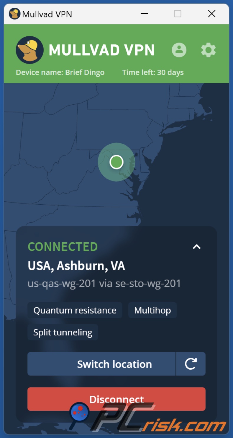 Mullivad panel de control del escritorio