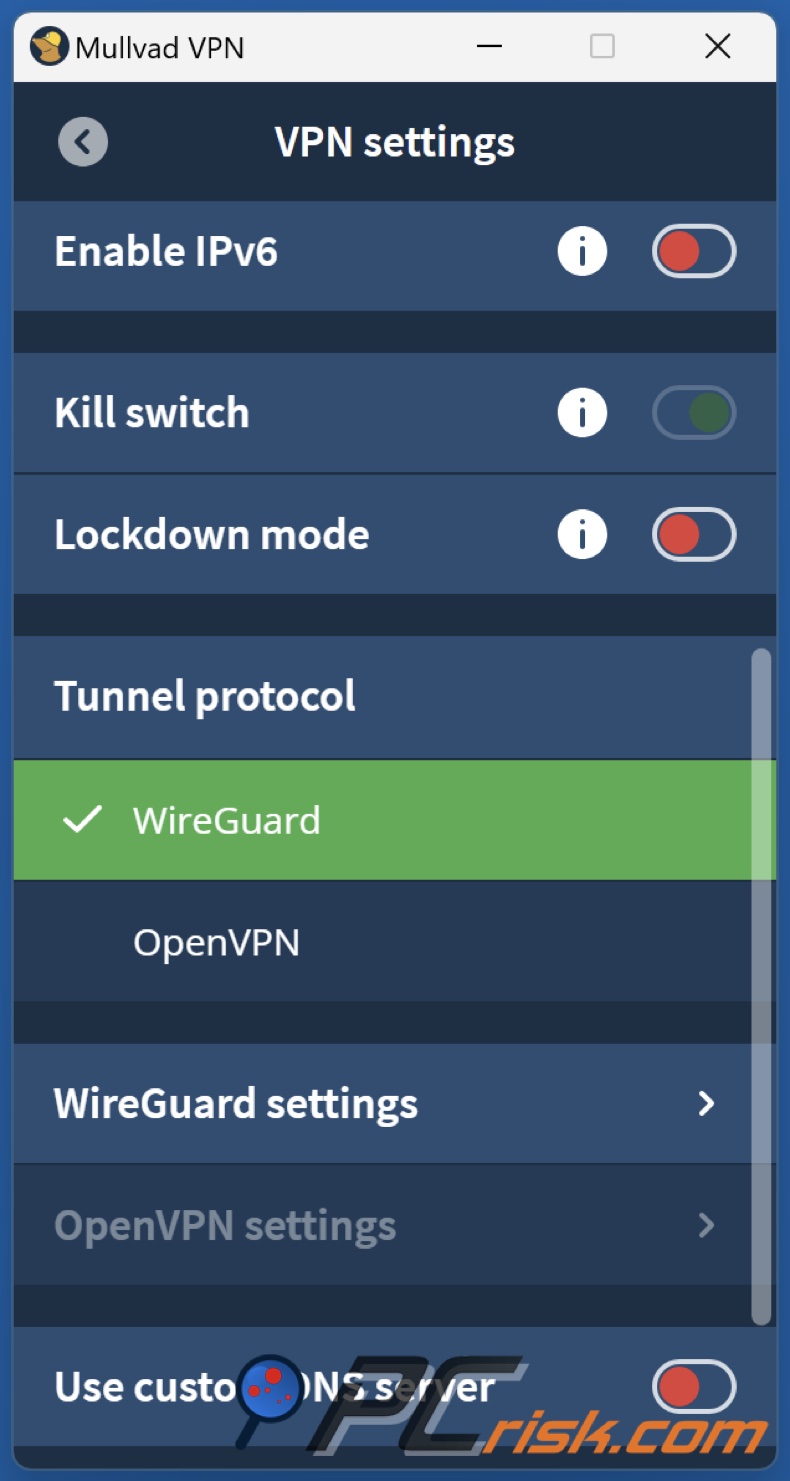 Mullivad Protocolo de túnel