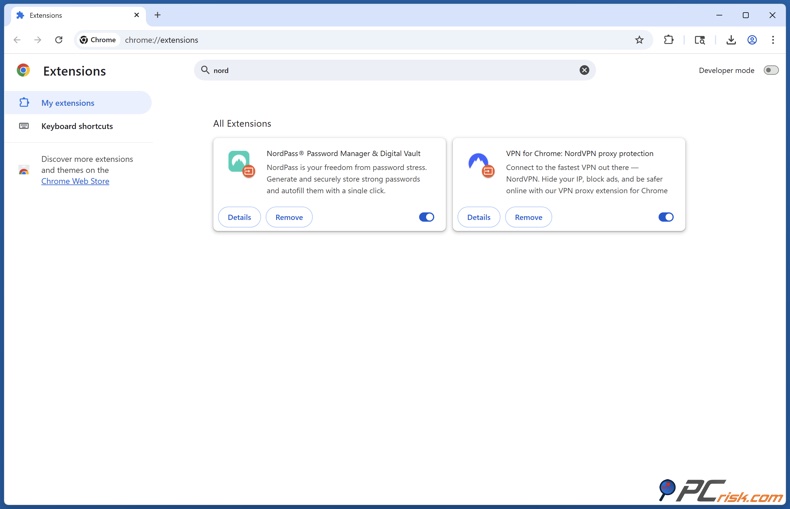Nord extensiones del navegador