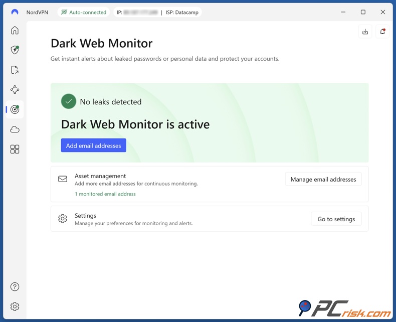 NordVPN Monitor de la web oscura