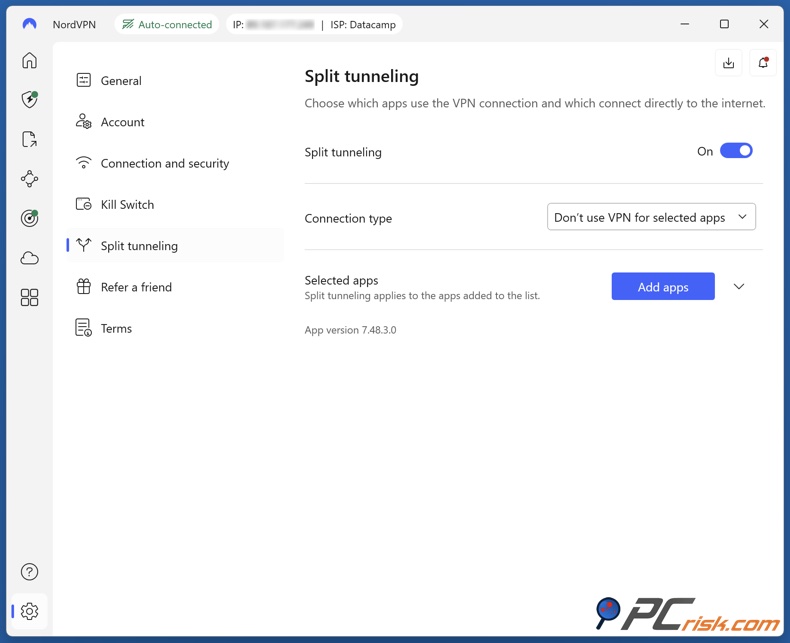 NordVPN Túnel dividido