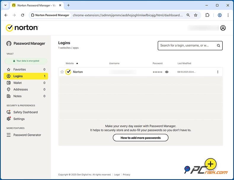 Norton 360 Deluxe Administrador de contraseñas
