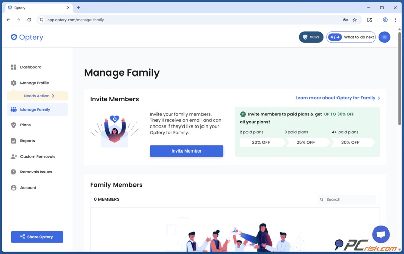 Optery Gestionar familia