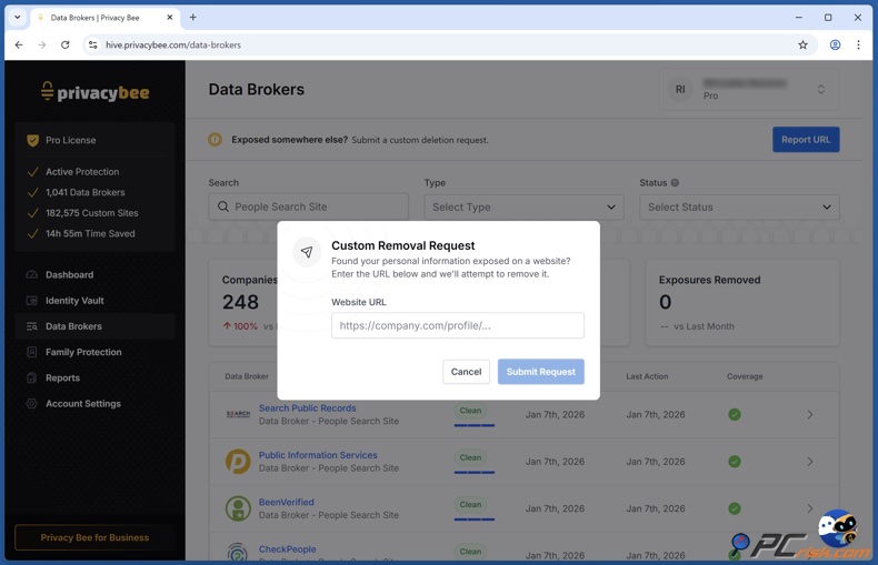 Privacy Bee Solicitud de eliminación personalizada