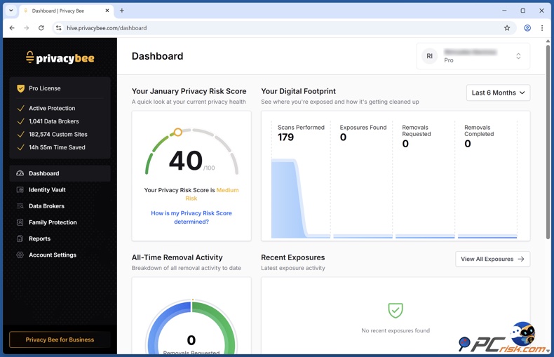 Privacy Bee Panel de control