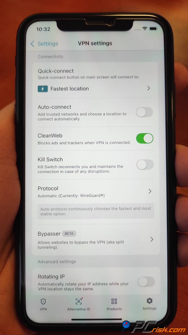 Surfshark para iOS CleanWeb