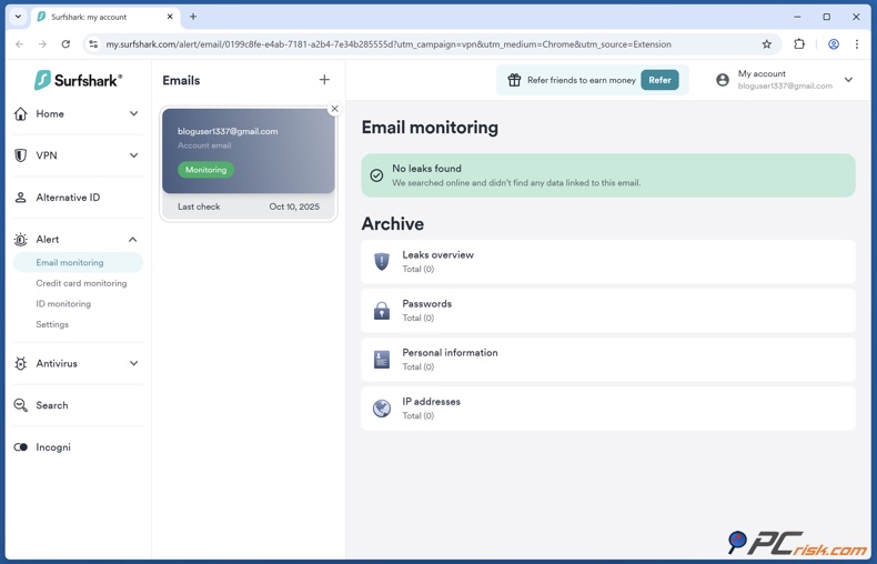 Surfshark VPN Supervisión de violaciones de datos