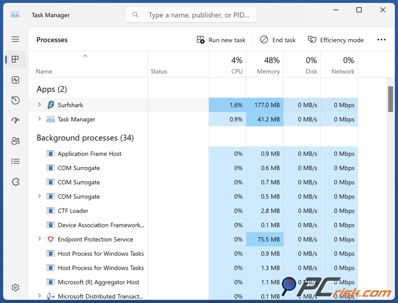 Surfshark VPN Uso de recursos del escritorio