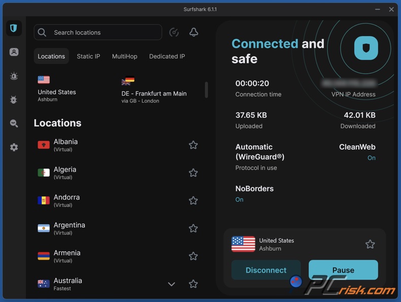 Surfshark modo oscuro de la aplicación de escritorio