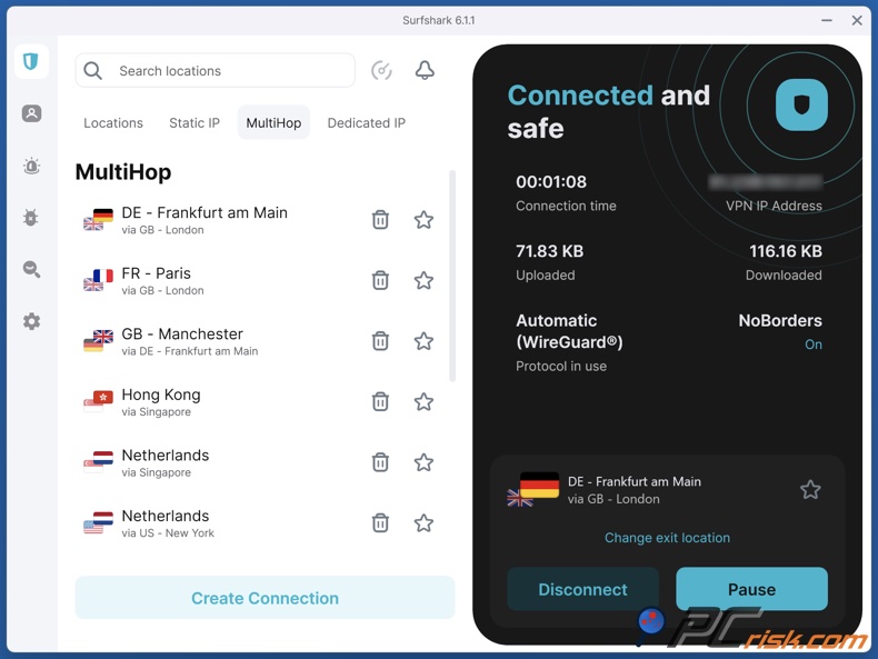 Surfshark aplicación de escritorio MultiHop