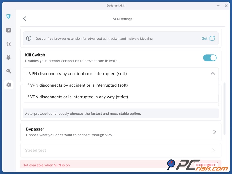 Surfshark Interruptor de apagado