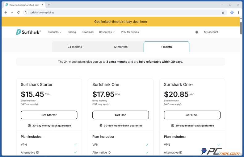 Surfshark VPN precio mensual