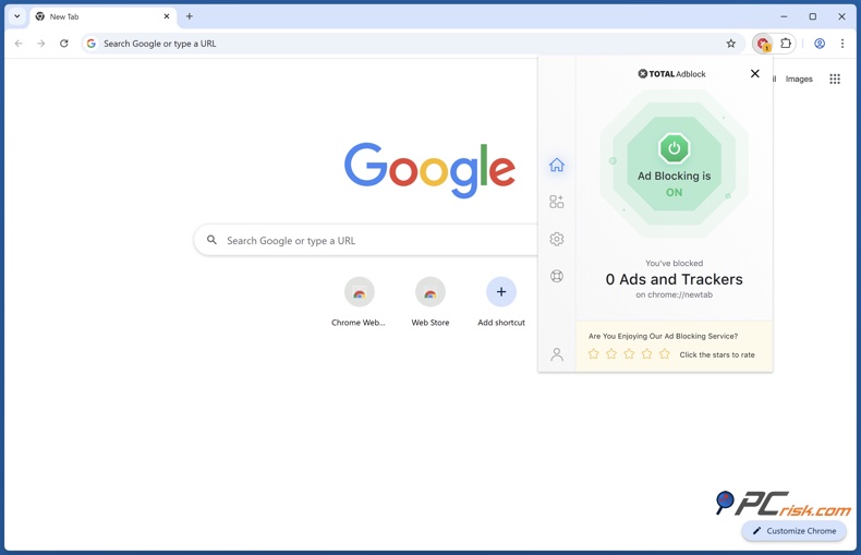 Total Adblock menú de extensión