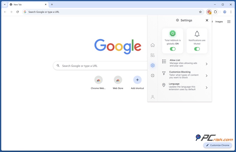Total Adblock menú de configuración