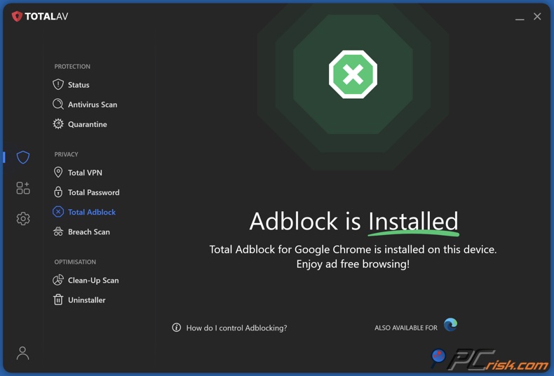 Total Adblock sección en Total AV