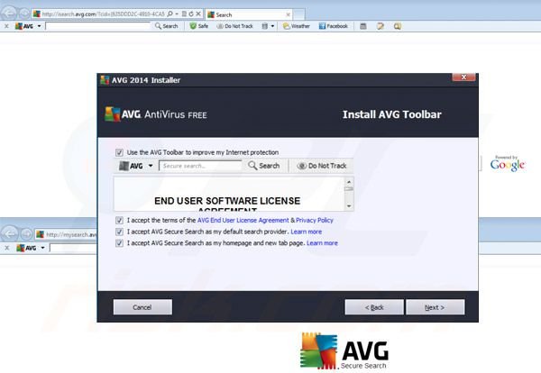 Redireccionamiento de AVG Search