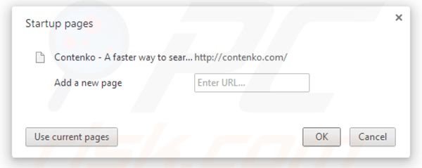 Eliminando contenko.com de la página de inicio de Google Chrome