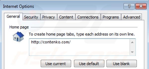 Eliminando Contenko.com de la página de inicio de Internet Explorer