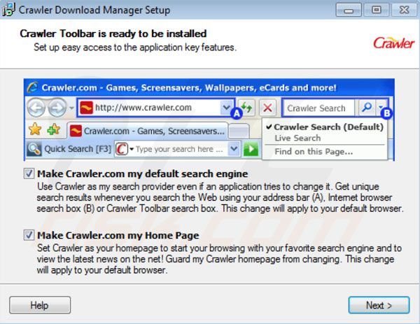 instalador del software publicitario Crawler.com