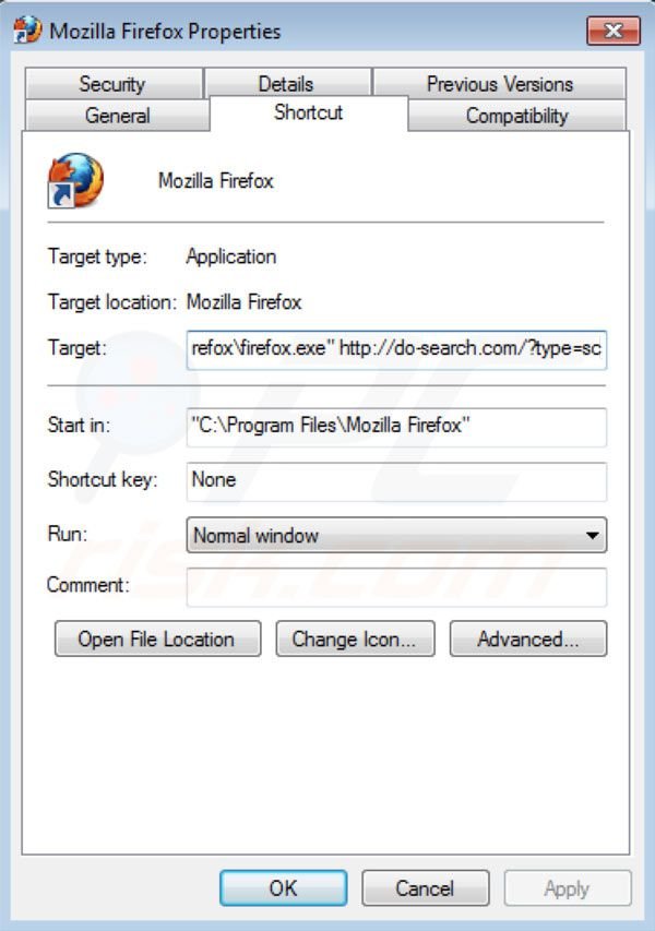 Eliminar Do-search.com del destino del acceso directo de Mozilla Firefox