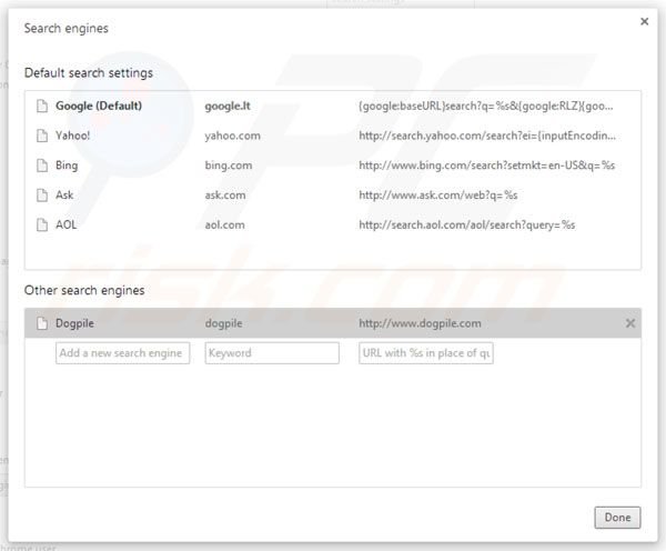 Eliminar Dogpile de la configuración del motor de búsqueda por defecto de Google Chrome