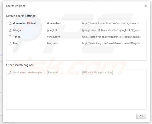 Eliminar Dosearches de la configuración del motor de búsqueda por defecto de Google Chrome