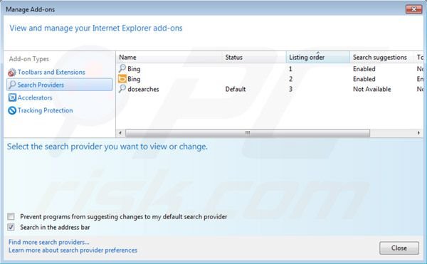 Eliminar Dosearches de la configuración del motor de búsqueda por defecto de Internet Explorer