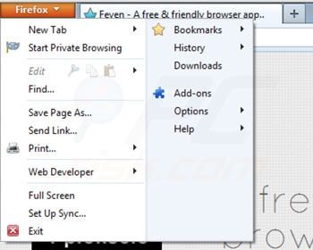 Eliminando los anuncios Feven de Mozilla Firefox paso 1