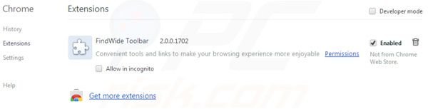 Eliminando findwide.com de las extensiones de Google Chrome