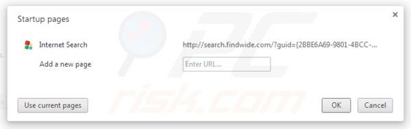 Eliminando search.findwide.com de la página de inicio de Google Chrome