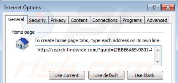 Eliminando search.findwide.com de la página de inicio de Internet Explorer