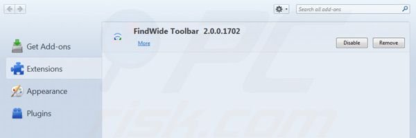 Eliminando findwide.com de las extensiones de Mozilla Firefox