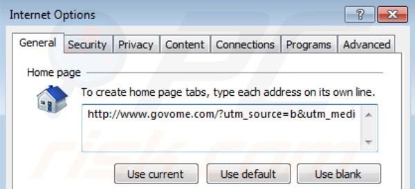 Eliminando Govome de la página de inicio de Internet Explorer