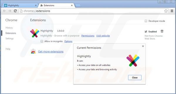 Eliminando Highlightly de las extensiones de Google Chrome paso 2