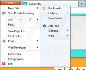 Eliminando Highlightly de las extensiones de Mozilla Firefox paso 1