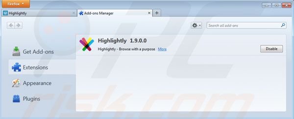 Eliminando Highlightly de las extensiones de Mozilla Firefox paso 2