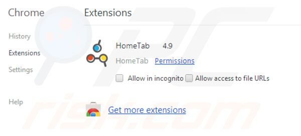 Eliminando Hometab de las extensiones de Google Chrome paso 2